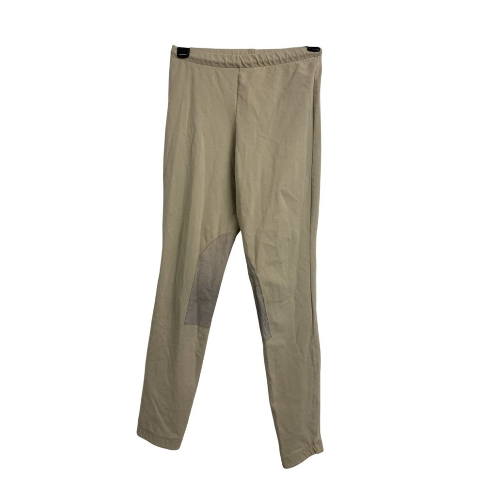 Devon Aire Beige Cotton Pull-On Equestrian Riding Breeches W/ Leather Knee Patch